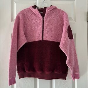 Outdoor Voices (S) pink & maroon hooded fleece jacket.